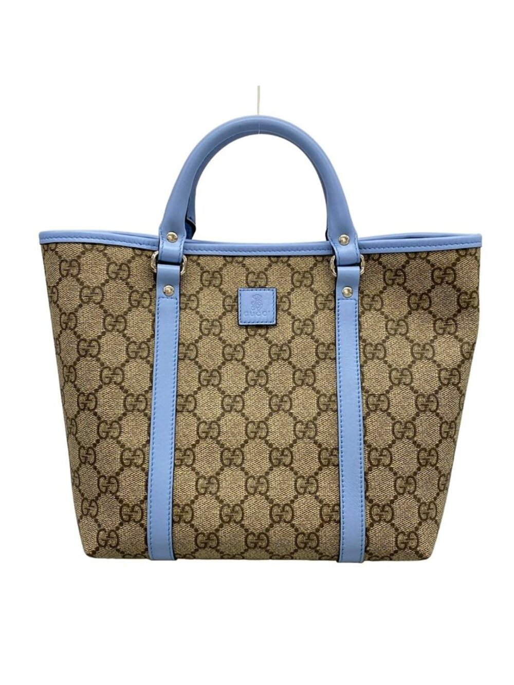 Gucci Tote Bag Children's GG Supreme Gray Light Blue Leather